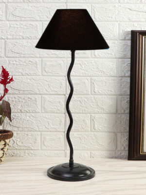 Ambika Home Luxury Black Iron Table Lamp with Designer Shade for Cafe | Premium Home Decor Bedside Lamp
