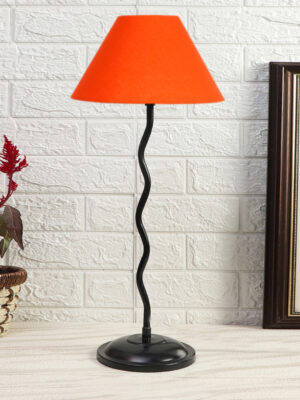 Ambika Home Classic Orange Iron Table Lamp with Designer Shade for Bedroom | Premium Home Decor Bedside Lamp