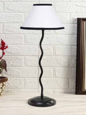 Ambika Home Scandinavian White Iron Table Lamp with Designer Shade for Hotel | Premium Home Decor Bedside Lamp