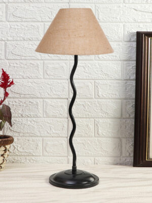 Ambika Home Contemporary Beige Iron Table Lamp with Designer Shade for Cafe | Premium Home Decor Bedside Lamp