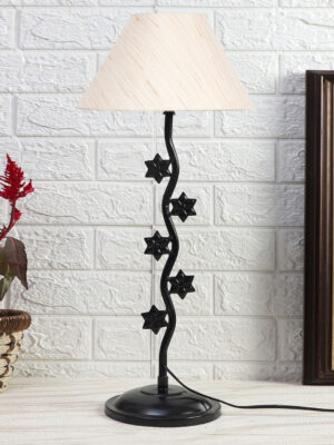 Ambika Home Classic off-white Iron Table Lamp with Designer Shade for Cafe | Premium Home Decor Bedside Lamp