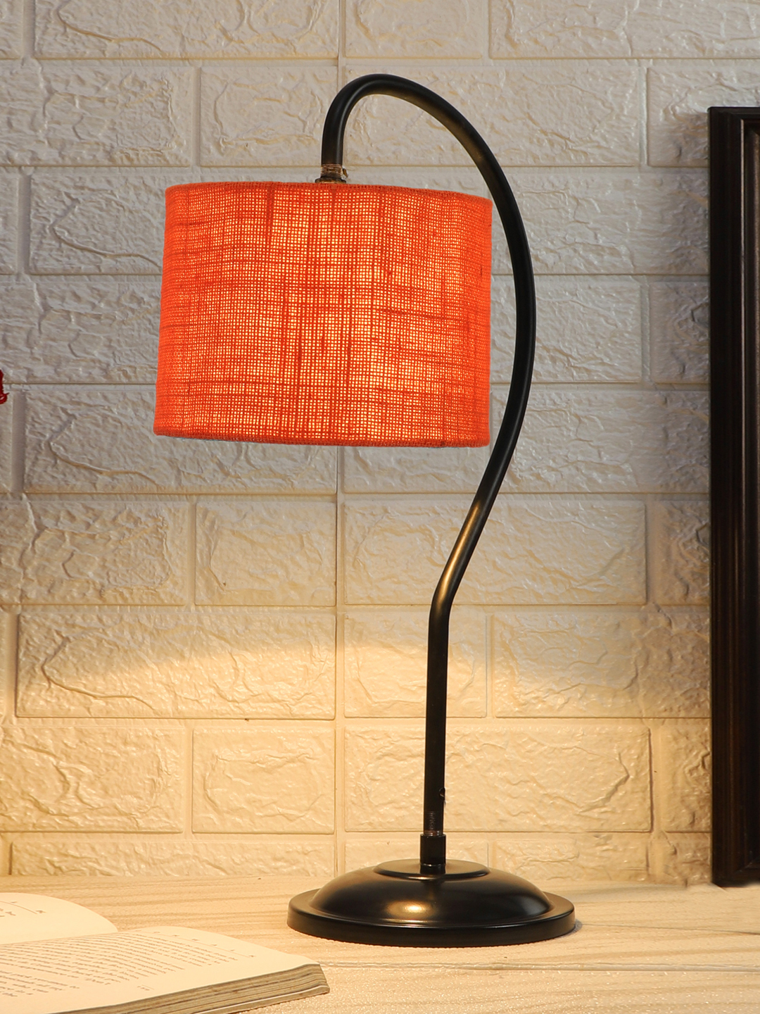 Ambika Home Elegant Orange Iron Table Lamp with Designer Shade for Living Room | Premium Home Decor Bedside Lamp - Image 2