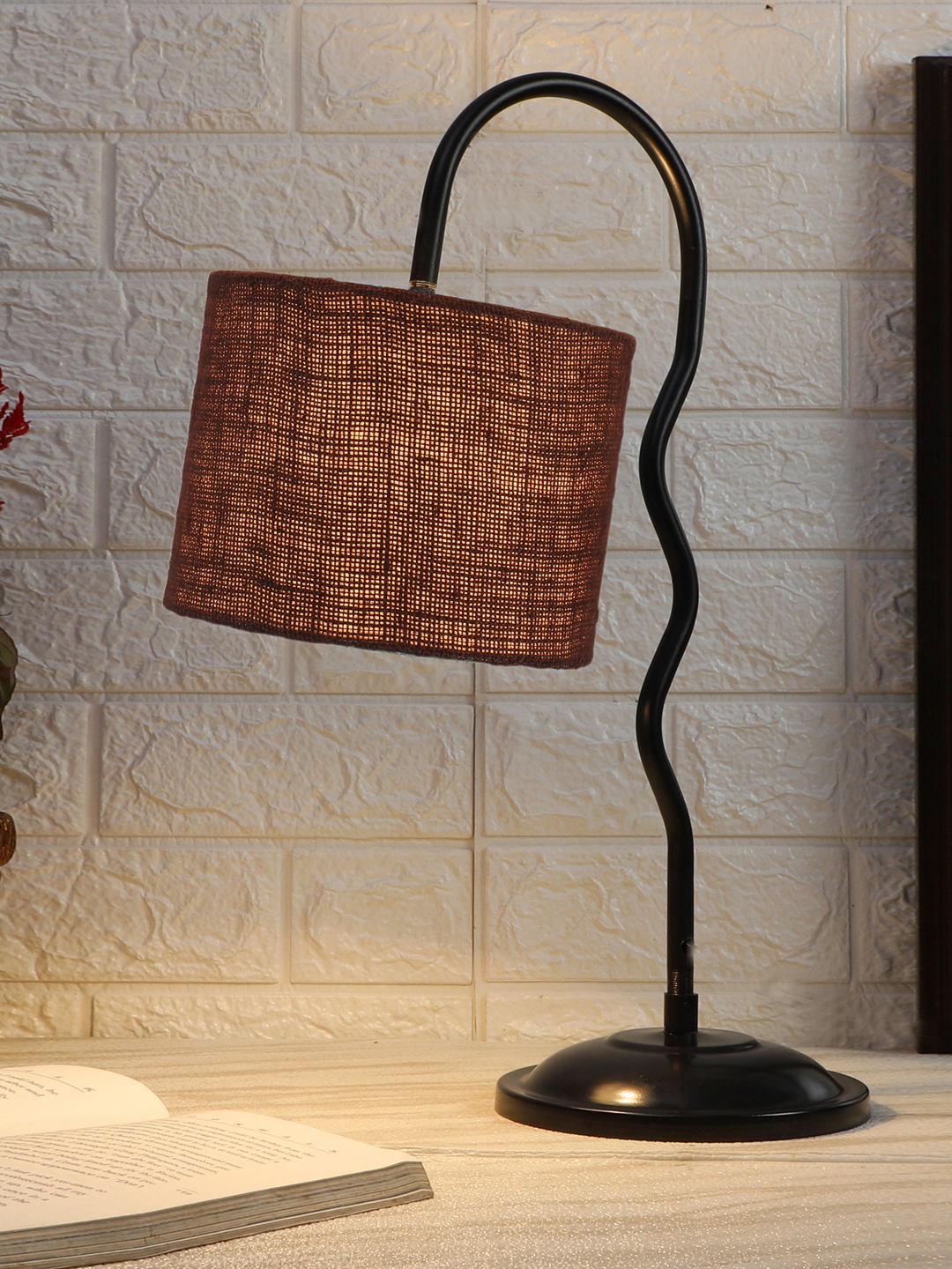 Ambika Home Minimalist Brown Iron Table Lamp with Designer Shade for Hotel | Premium Home Decor Bedside Lamp - Image 2