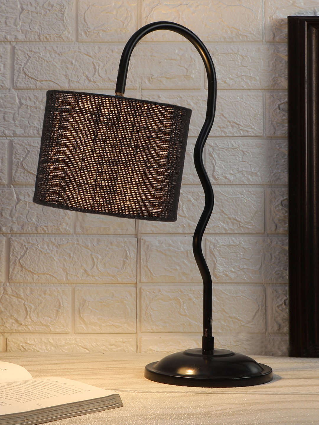 Ambika Home Luxury Black Iron Table Lamp with Designer Shade for Cafe | Premium Home Decor Bedside Lamp - Image 2