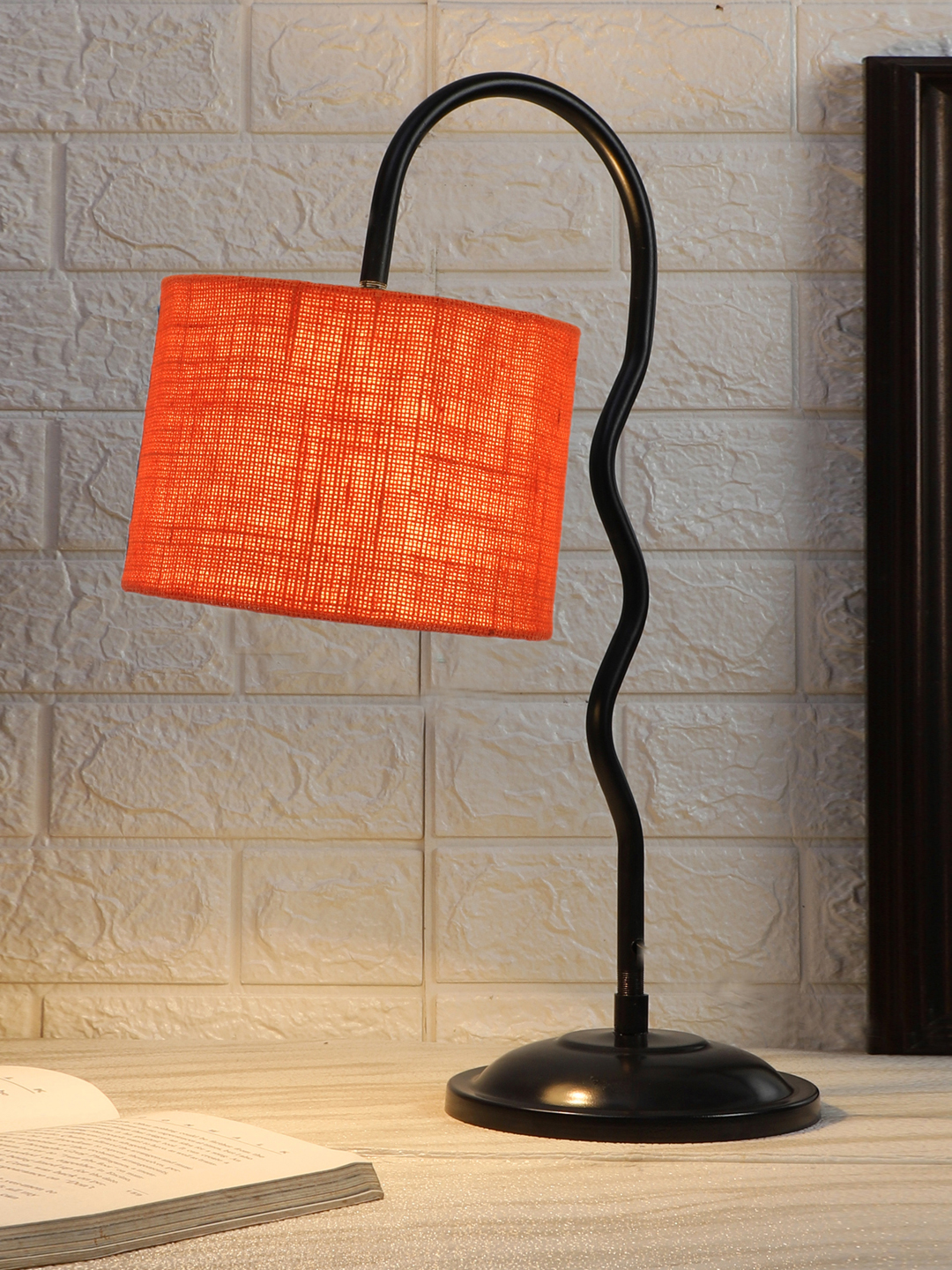 Ambika Home Industrial Orange Iron Table Lamp with Designer Shade for Restaurant | Premium Home Decor Bedside Lamp - Image 2