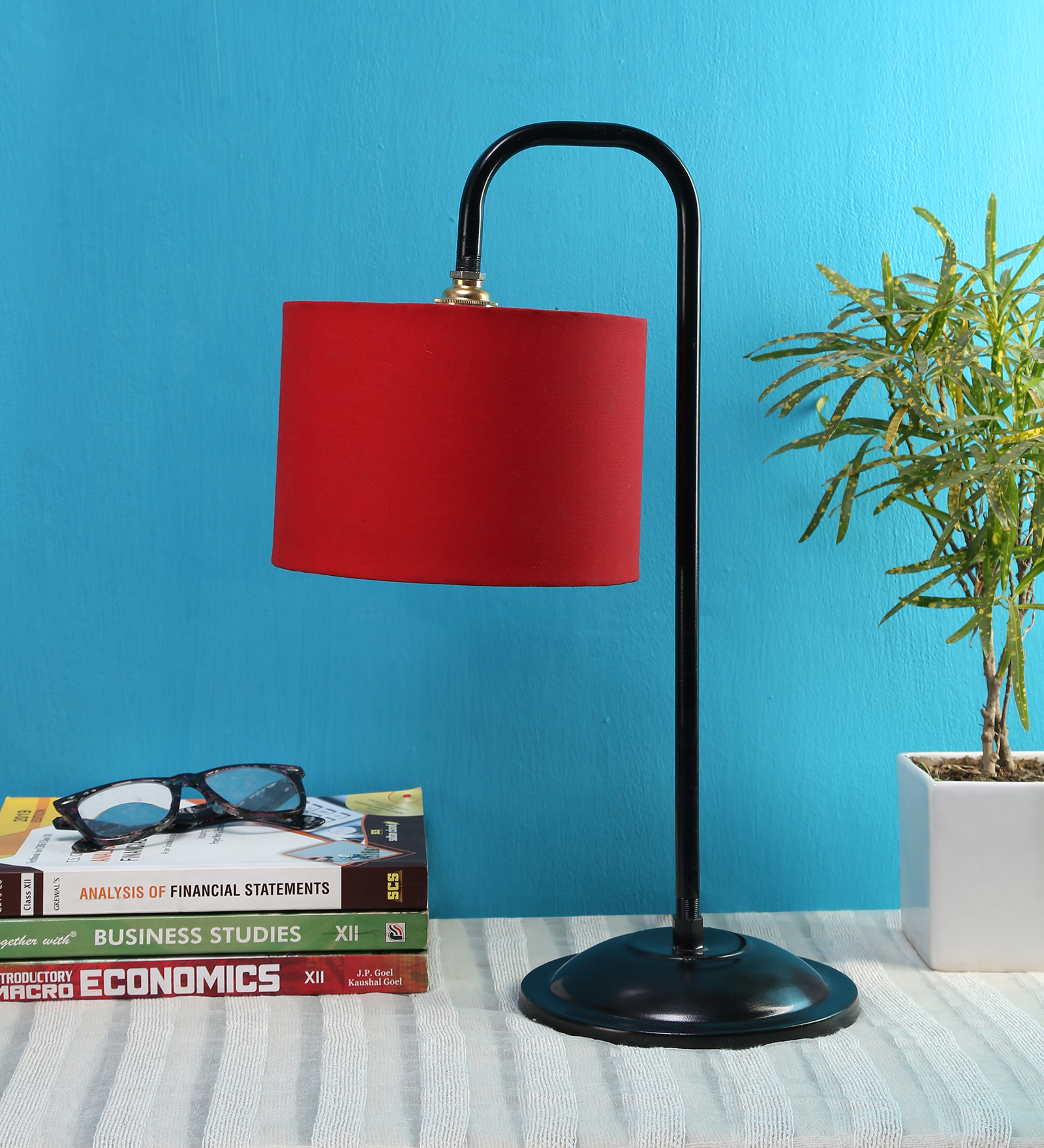 Ambika Home Contemporary Red Iron Table Lamp with Designer Shade for Bedroom | Premium Home Decor Bedside Lamp - Image 2