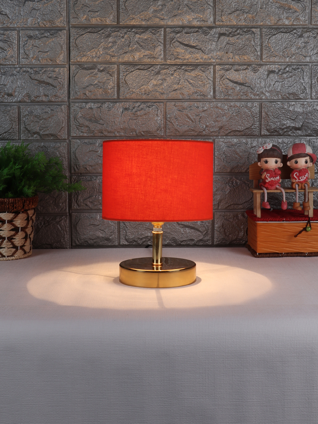 Ambika Home Orange cotton Table Lamp with Gold Metal Base | Designer Bedside Lamp for Living Room, Bedroom, Hotel, Café & Restaurant - Image 2