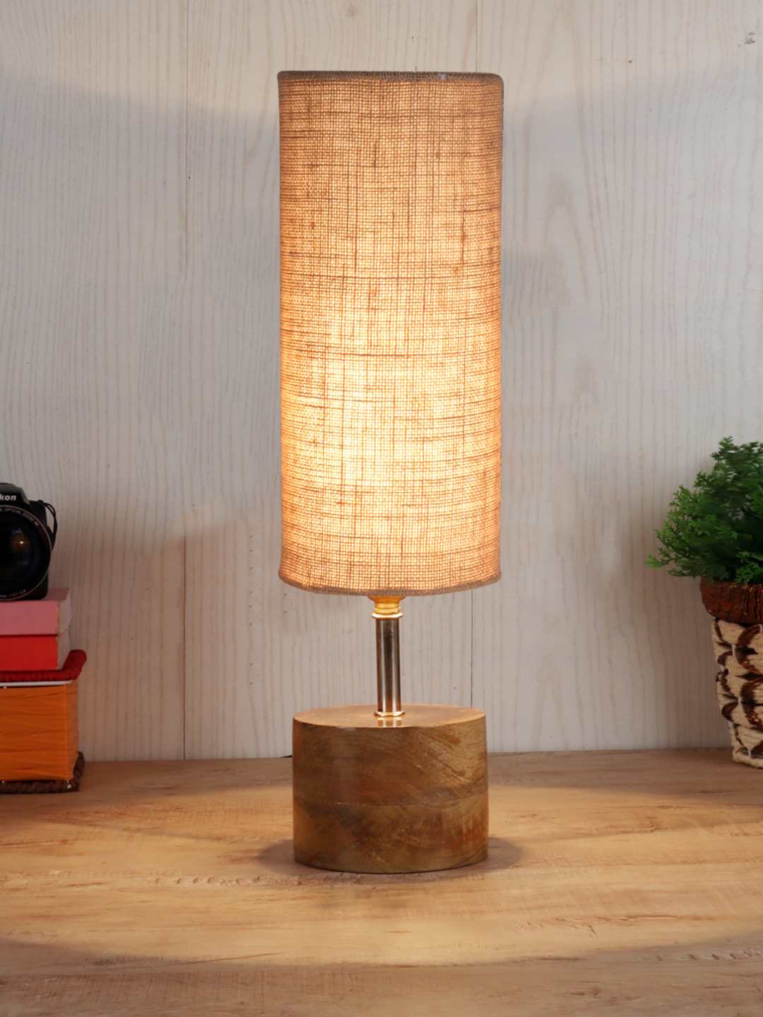 Devansh Pink Jute Table Lamp with Wooden Base | Decorative Bedside Lamp for Living Room, Bedroom, Hotel, Café, Restaurant & Home Décor - Image 2