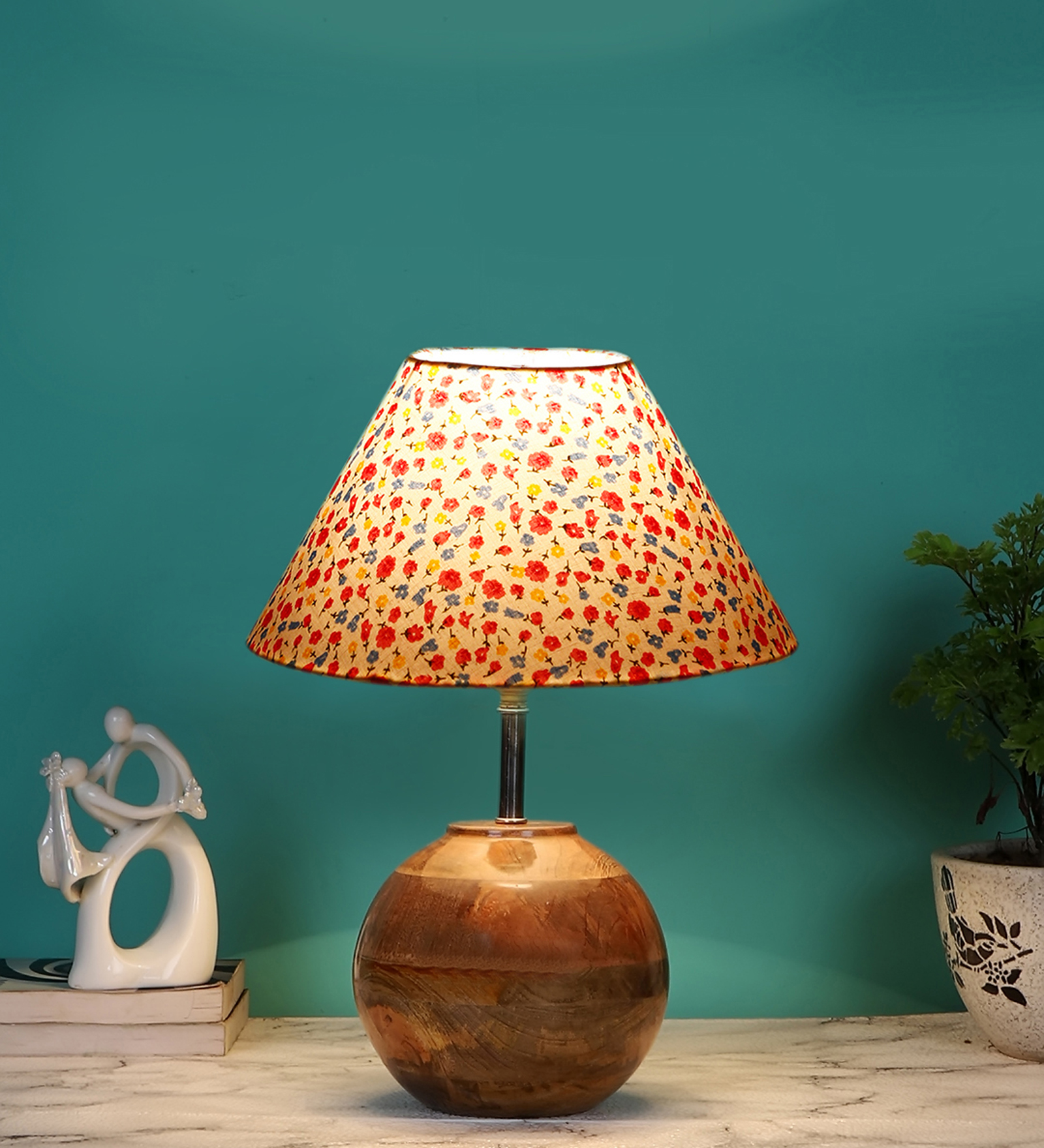 Ambika Home Premium Multi Cotton Table Lamp with Wooden Base | Designer Bedside Lamp for Living Room, Bedroom, Hotel, Café & Restaurant - Image 2