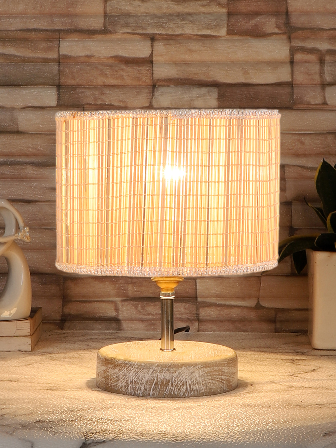 Ambika Home Beige Boho Bamboo White Brushed Decorative Table Lamp | Premium Handmade Home Decor | Bedroom Living Room Bedside Hotel Café | WK19 - Image 2