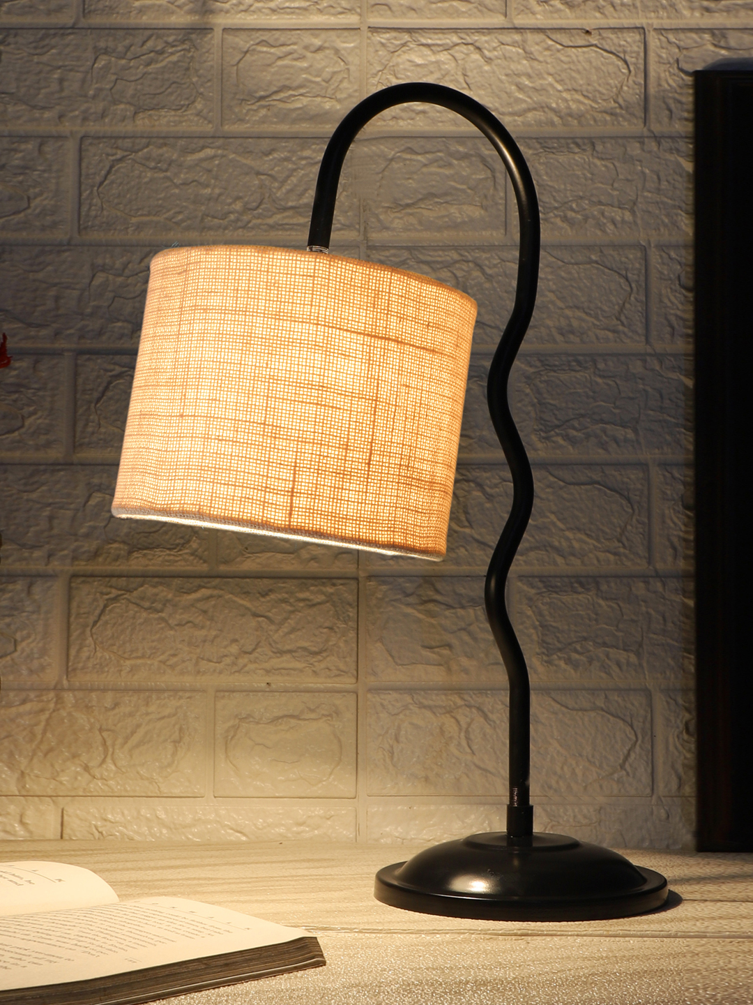 Ambika Home Minimalist White Iron Table Lamp with Designer Shade for Living Room | Premium Home Decor Bedside Lamp - Image 3