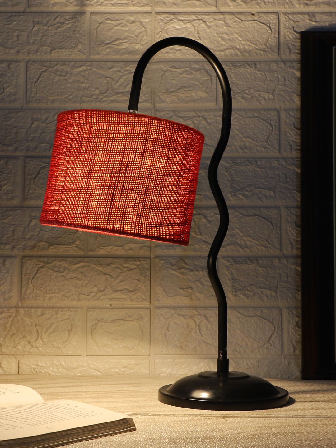 Ambika Home Industrial Maroon Iron Table Lamp with Designer Shade for Hotel | Premium Home Decor Bedside Lamp - Image 3