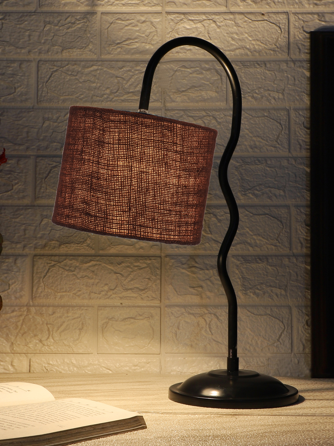 Ambika Home Minimalist Brown Iron Table Lamp with Designer Shade for Hotel | Premium Home Decor Bedside Lamp - Image 3