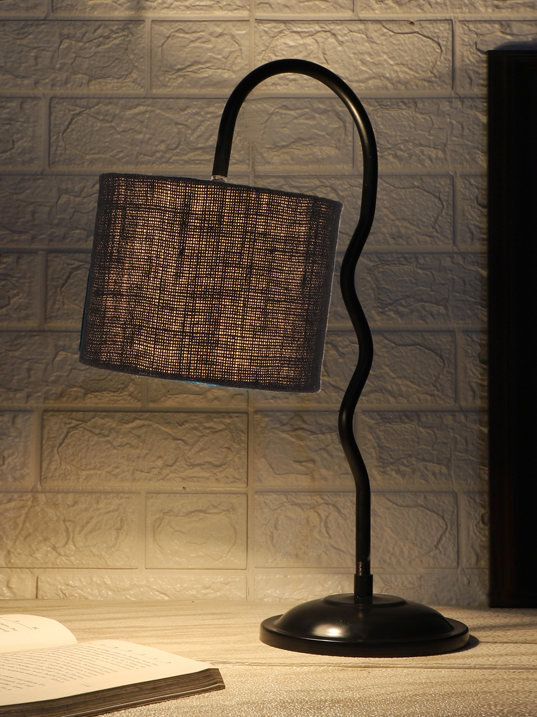 Ambika Home Luxury Black Iron Table Lamp with Designer Shade for Cafe | Premium Home Decor Bedside Lamp - Image 3