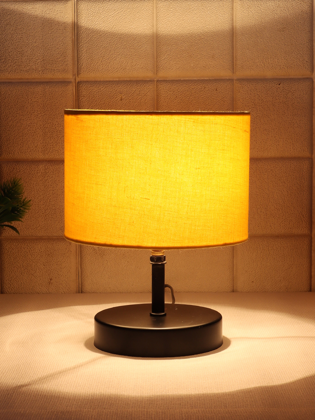 Ambika Home Yellow cotton Table Lamp with Black Wood Base | Designer Bedside Lamp for Living Room, Bedroom, Hotel, Café & Restaurant - Image 3