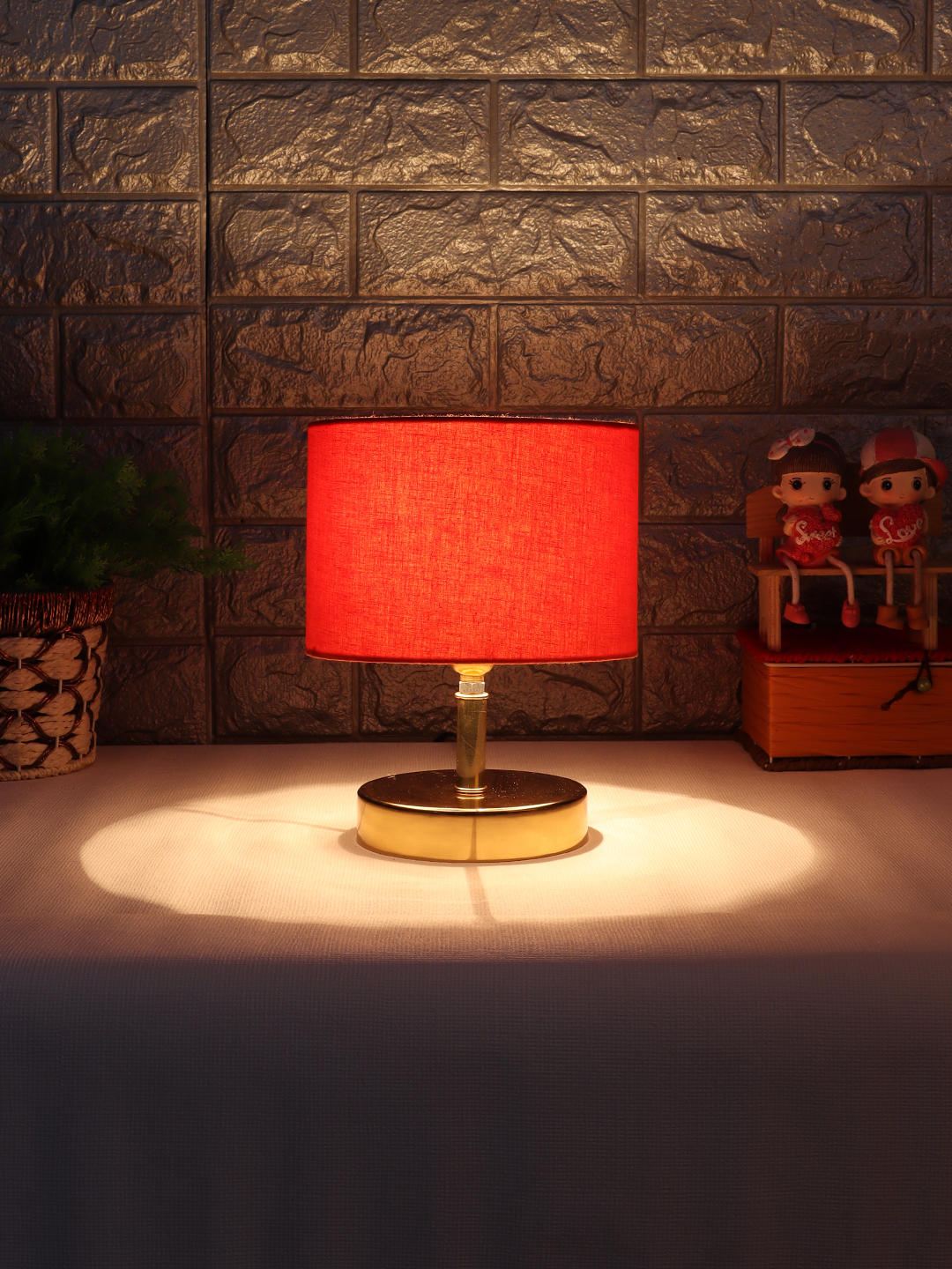 Ambika Home Orange cotton Table Lamp with Gold Metal Base | Designer Bedside Lamp for Living Room, Bedroom, Hotel, Café & Restaurant - Image 3