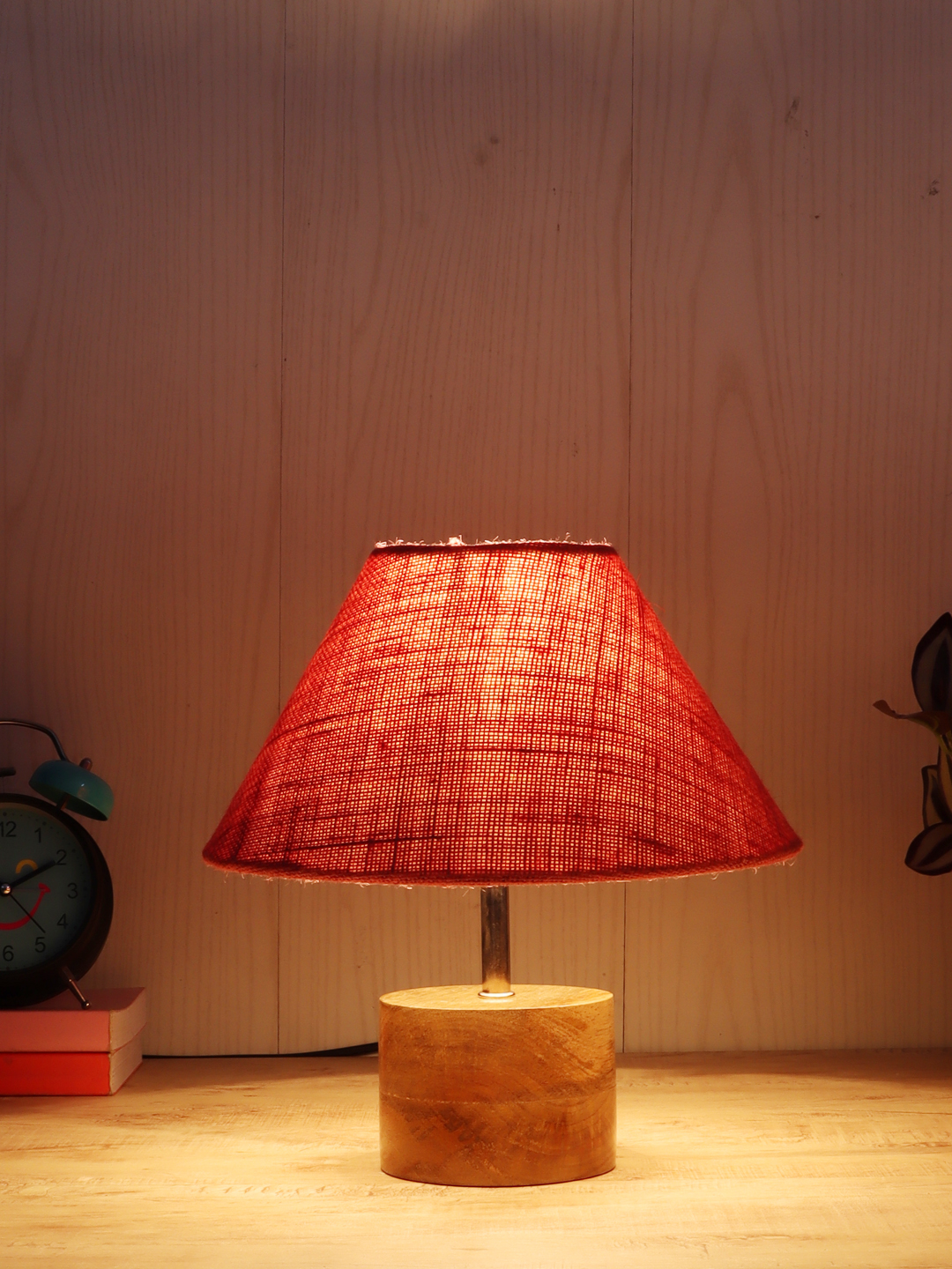 Ambika Home Pink Jute Table Lamp with Natural Wood Base | Designer Bedside Lamp for Living Room, Bedroom, Hotel, Café & Restaurant - Image 3