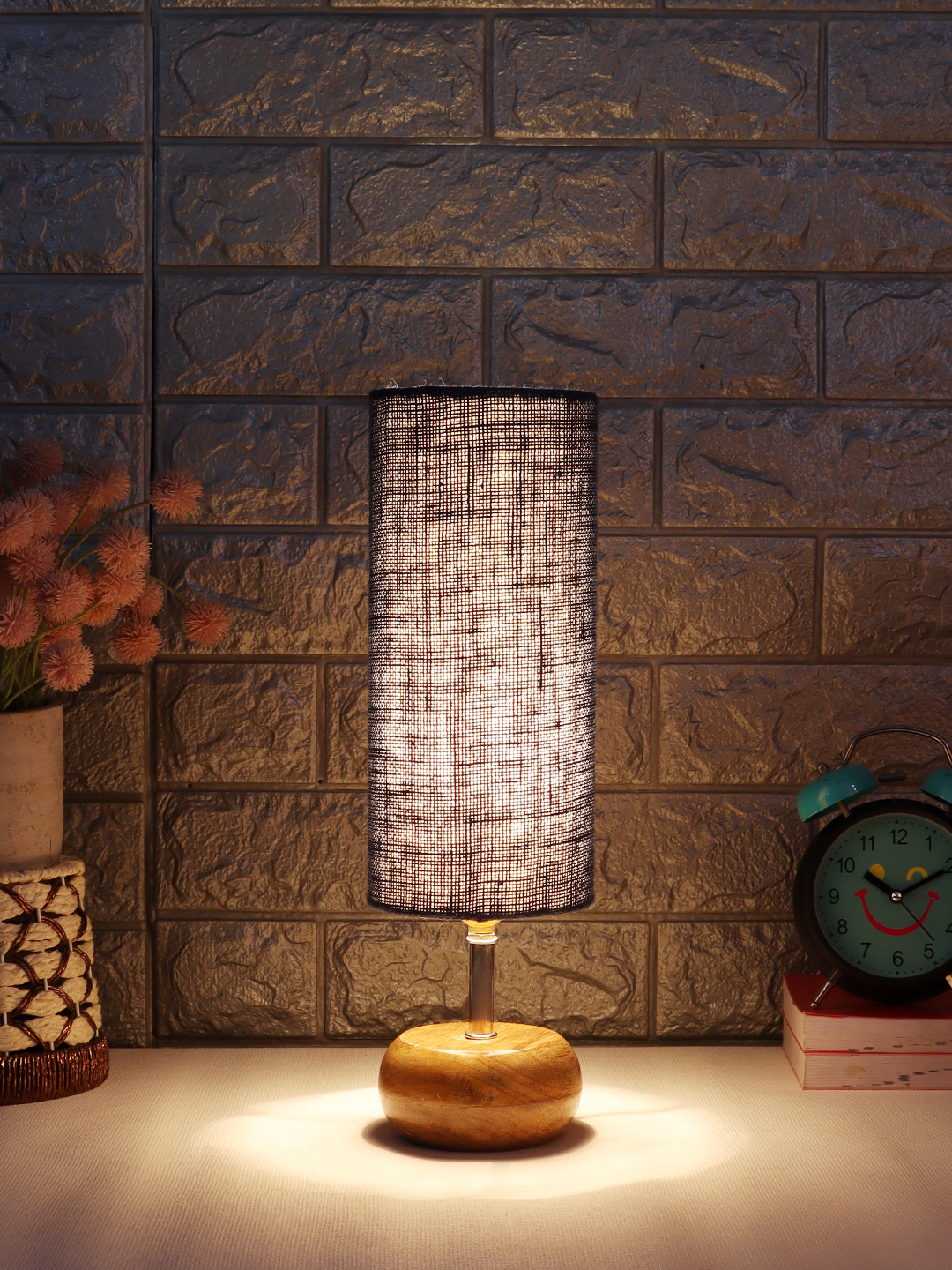 Ambika Home Blue Jute Table Lamp with Natural Wood Base | Designer Bedside Lamp for Living Room, Bedroom, Hotel, Café & Restaurant - Image 3