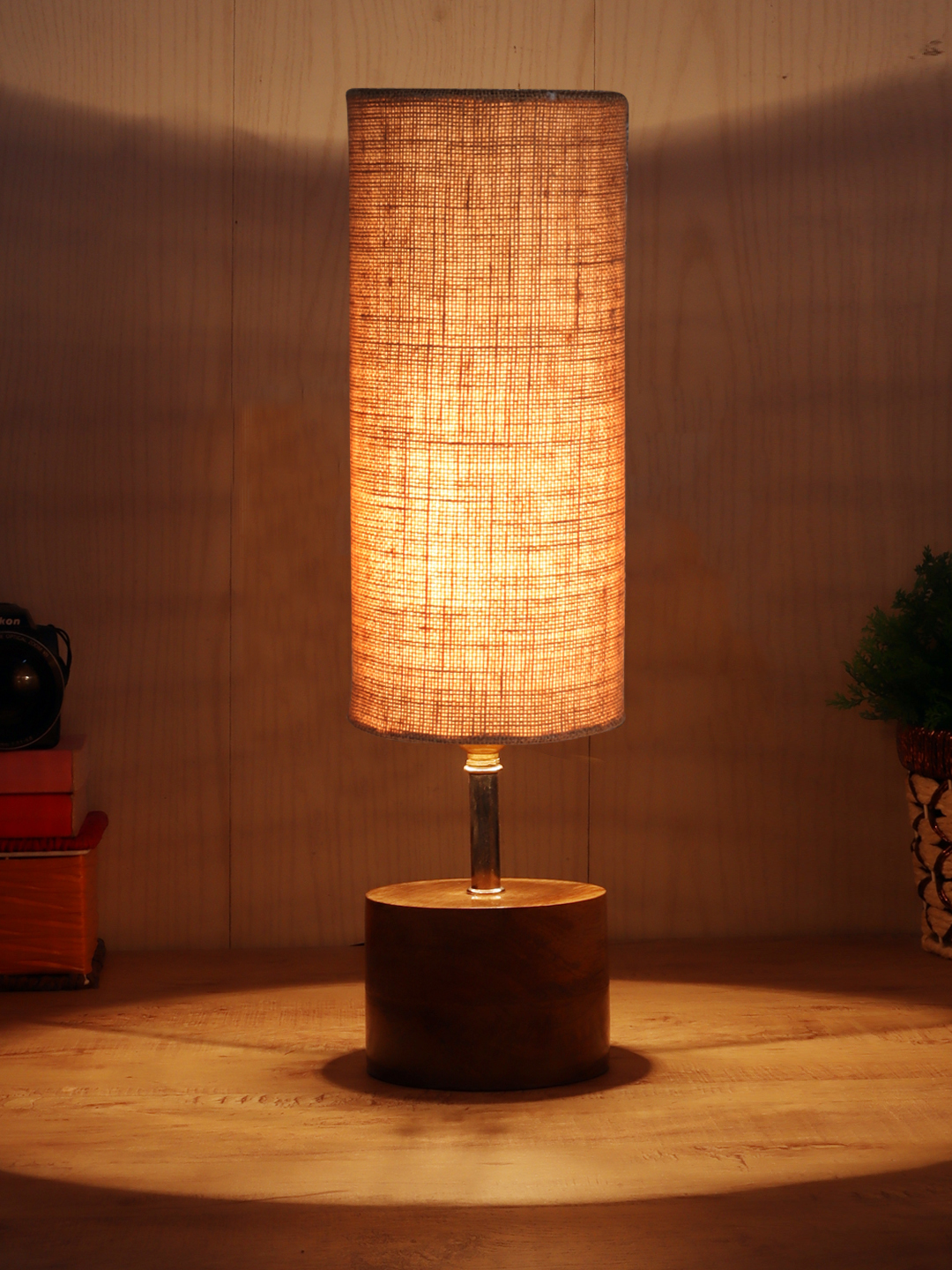 Devansh Pink Jute Table Lamp with Wooden Base | Decorative Bedside Lamp for Living Room, Bedroom, Hotel, Café, Restaurant & Home Décor - Image 3