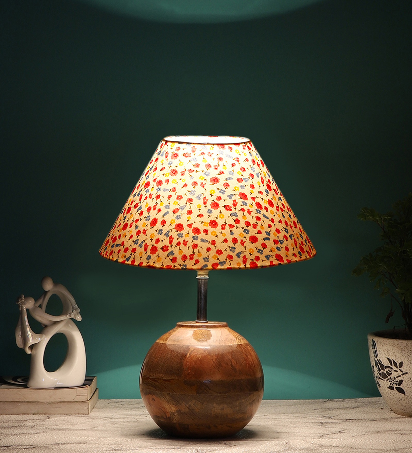 Ambika Home Premium Multi Cotton Table Lamp with Wooden Base | Designer Bedside Lamp for Living Room, Bedroom, Hotel, Café & Restaurant - Image 3