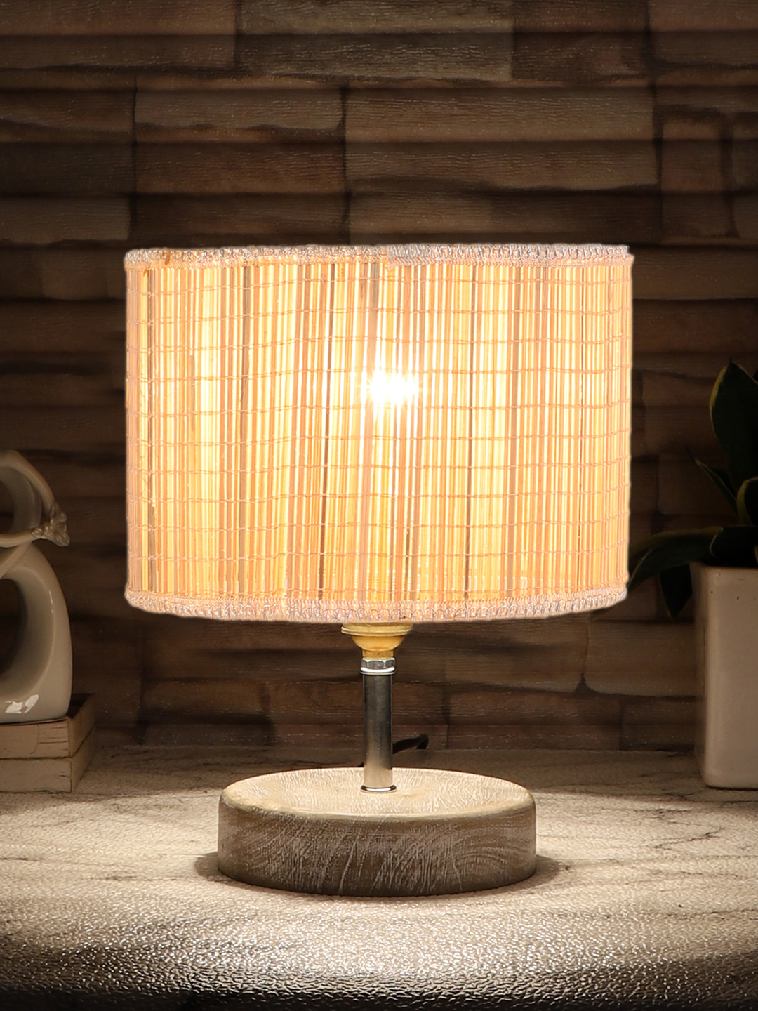 Ambika Home Beige Boho Bamboo White Brushed Decorative Table Lamp | Premium Handmade Home Decor | Bedroom Living Room Bedside Hotel Café | WK19 - Image 3