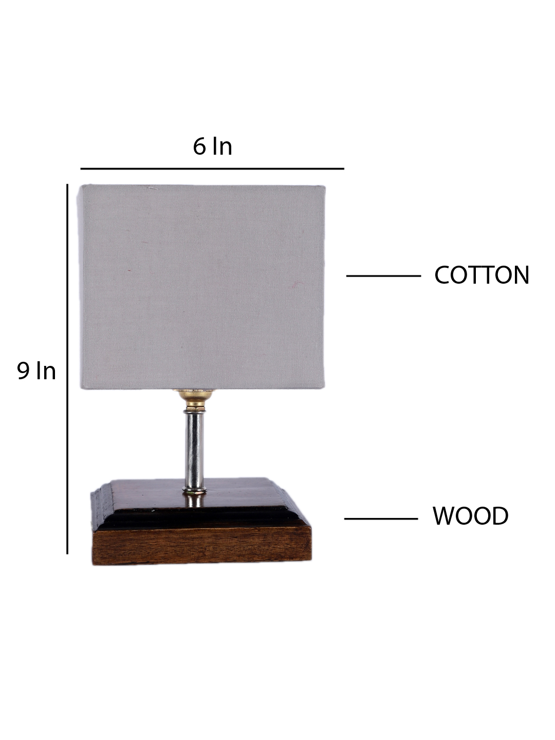 Ambika Home Grey cotton Table Lamp with Brown Wood Base | Designer Bedside Lamp for Living Room, Bedroom, Hotel, Café & Restaurant - Image 4