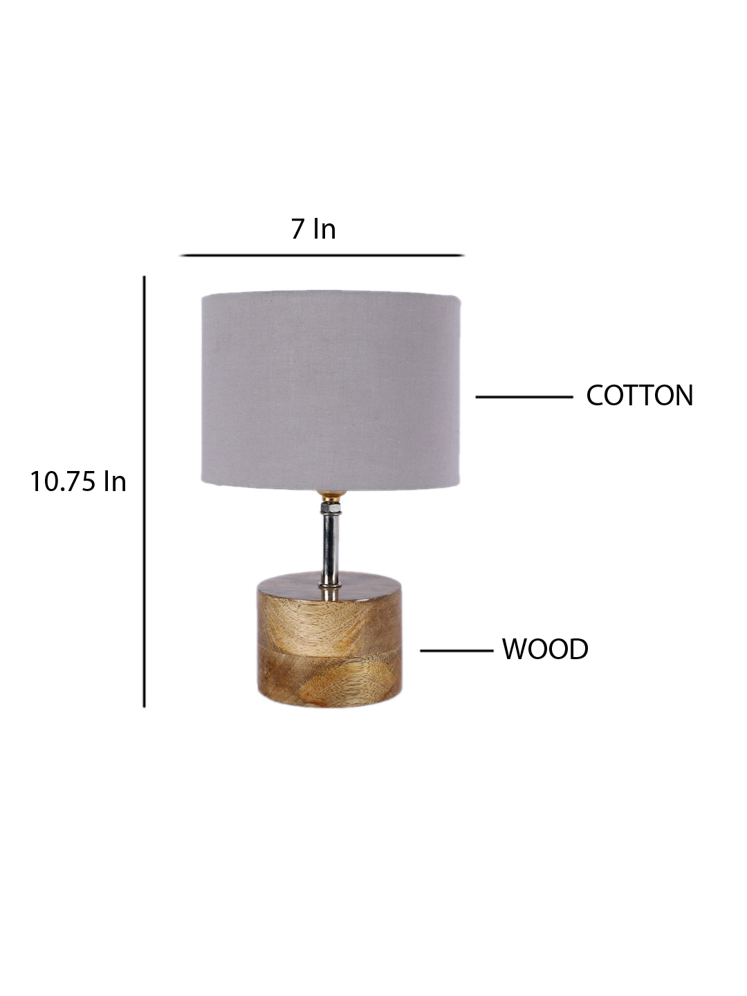 Ambika Home Grey cotton Table Lamp with Natural Wood Base | Designer Bedside Lamp for Living Room, Bedroom, Hotel, Café & Restaurant - Image 4
