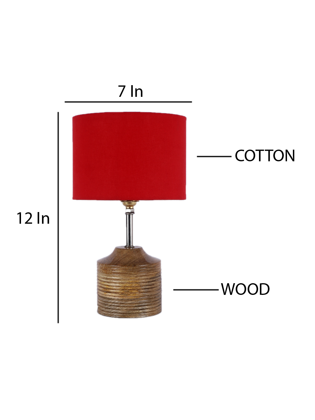 Ambika Home Red cotton Table Lamp with Natural Wood Base | Designer Bedside Lamp for Living Room, Bedroom, Hotel, Café & Restaurant - Image 4