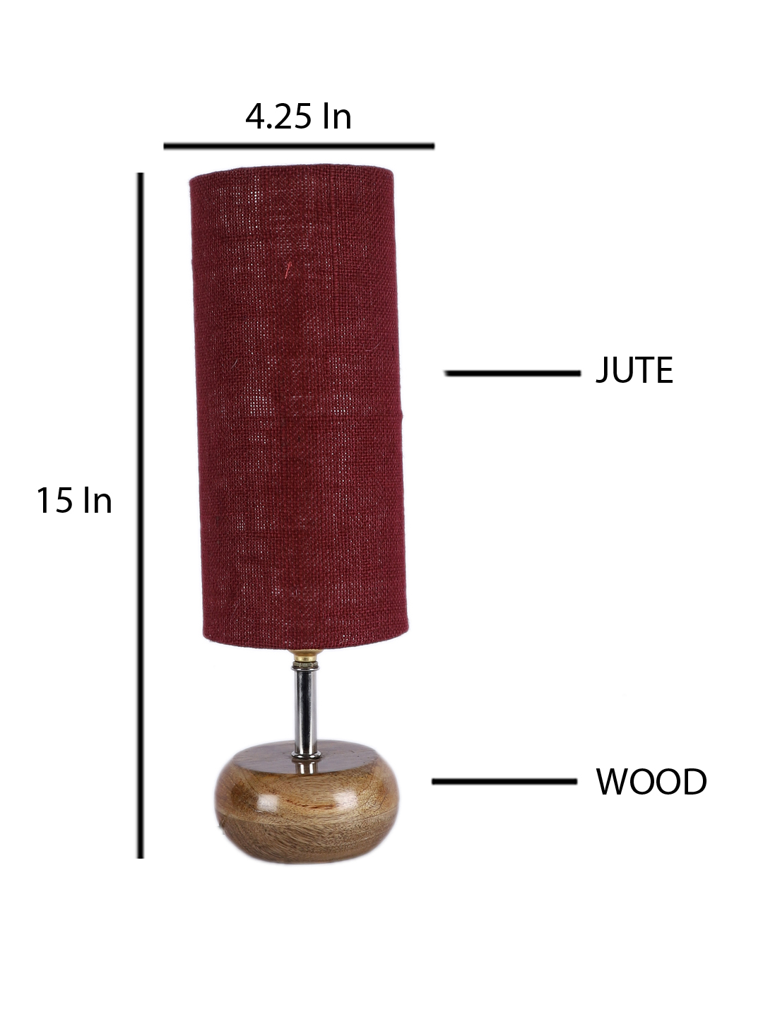 Ambika Home Maroon Jute Table Lamp with Natural Wood Base | Designer Bedside Lamp for Living Room, Bedroom, Hotel, Café & Restaurant - Image 4