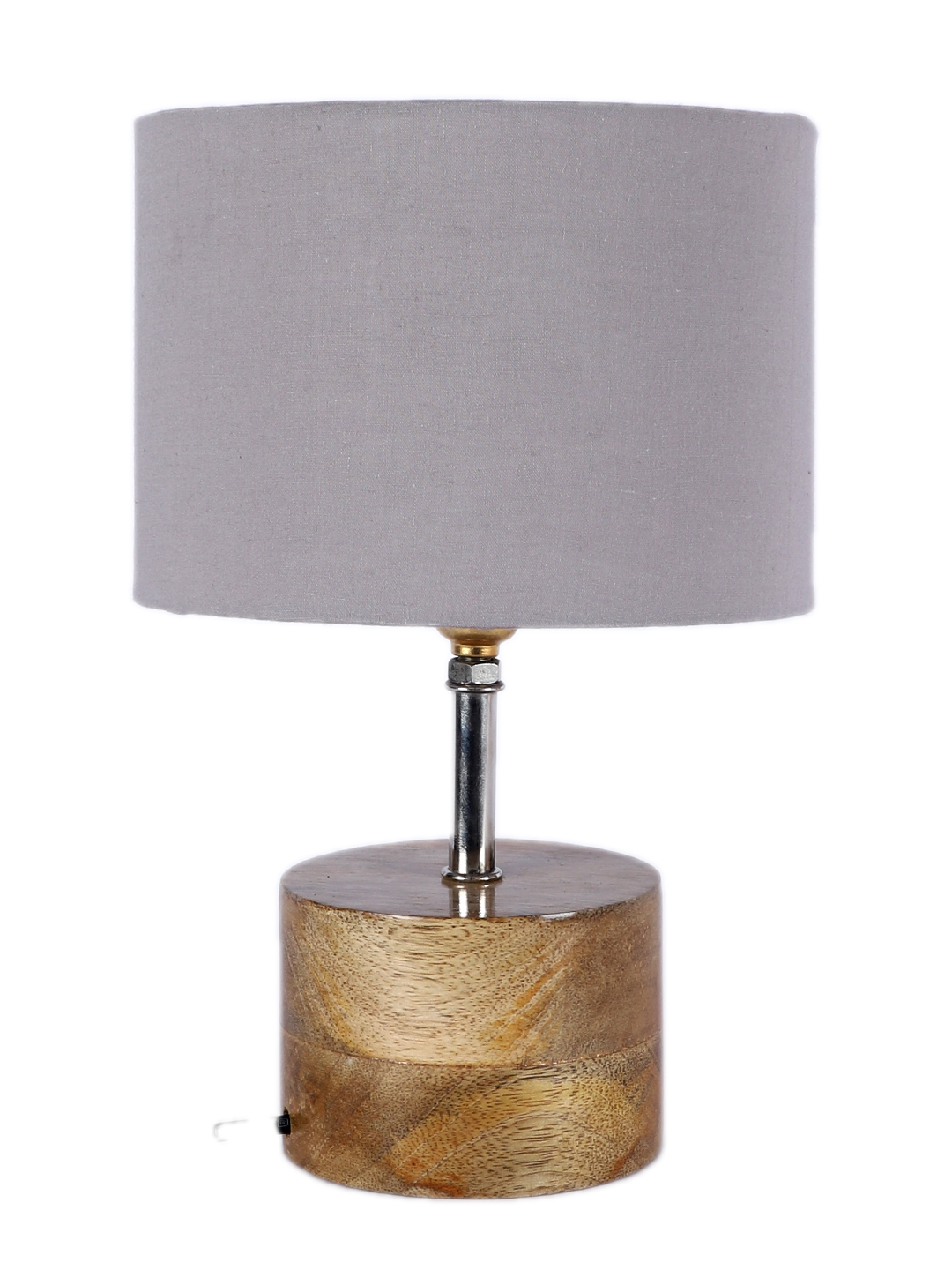 Ambika Home Grey cotton Table Lamp with Natural Wood Base | Designer Bedside Lamp for Living Room, Bedroom, Hotel, Café & Restaurant - Image 5