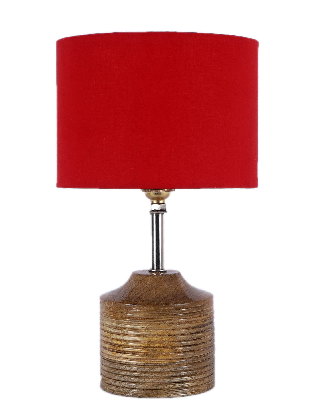 Ambika Home Red cotton Table Lamp with Natural Wood Base | Designer Bedside Lamp for Living Room, Bedroom, Hotel, Café & Restaurant - Image 5