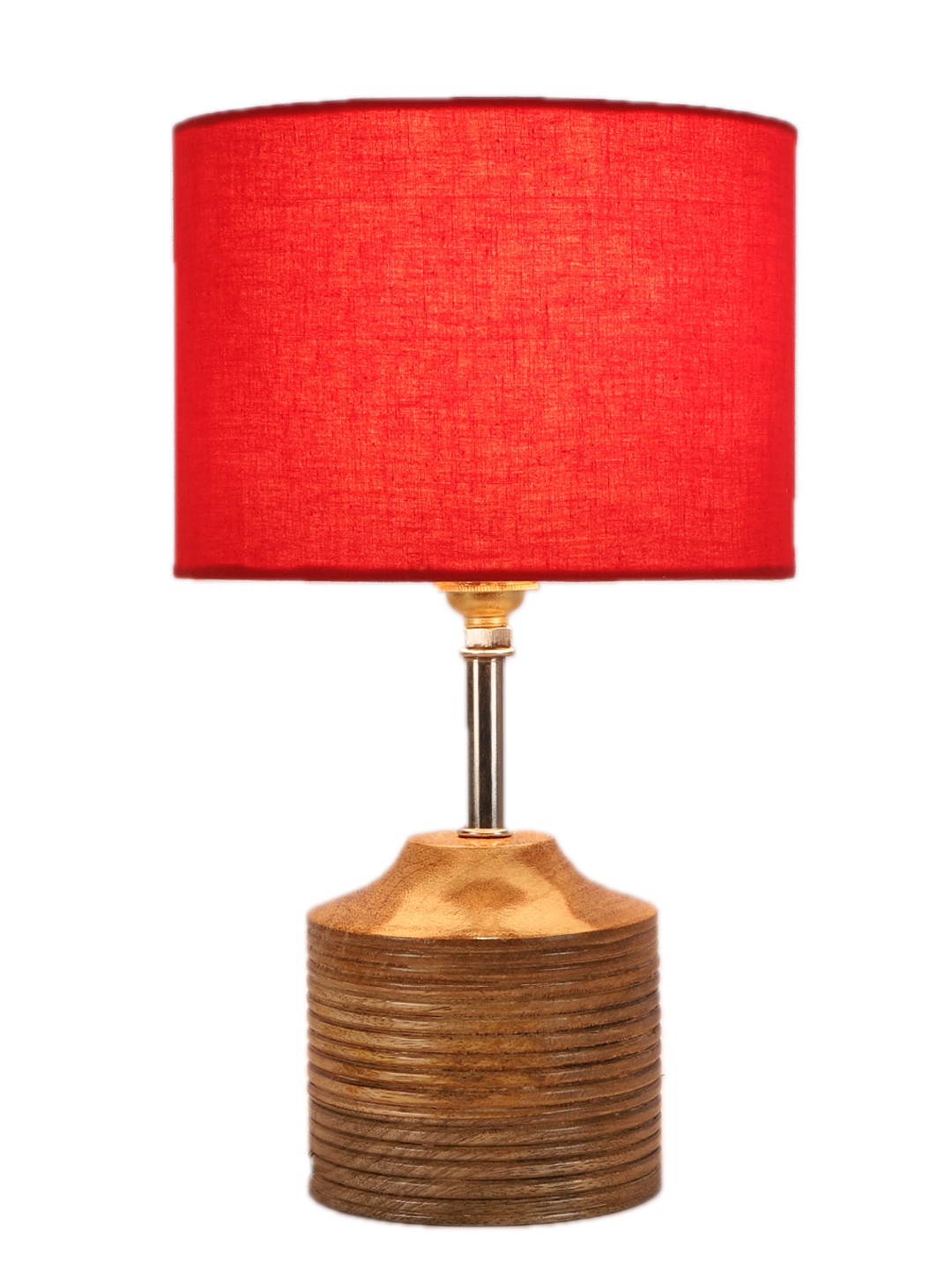 Ambika Home Red cotton Table Lamp with Natural Wood Base | Designer Bedside Lamp for Living Room, Bedroom, Hotel, Café & Restaurant - Image 6