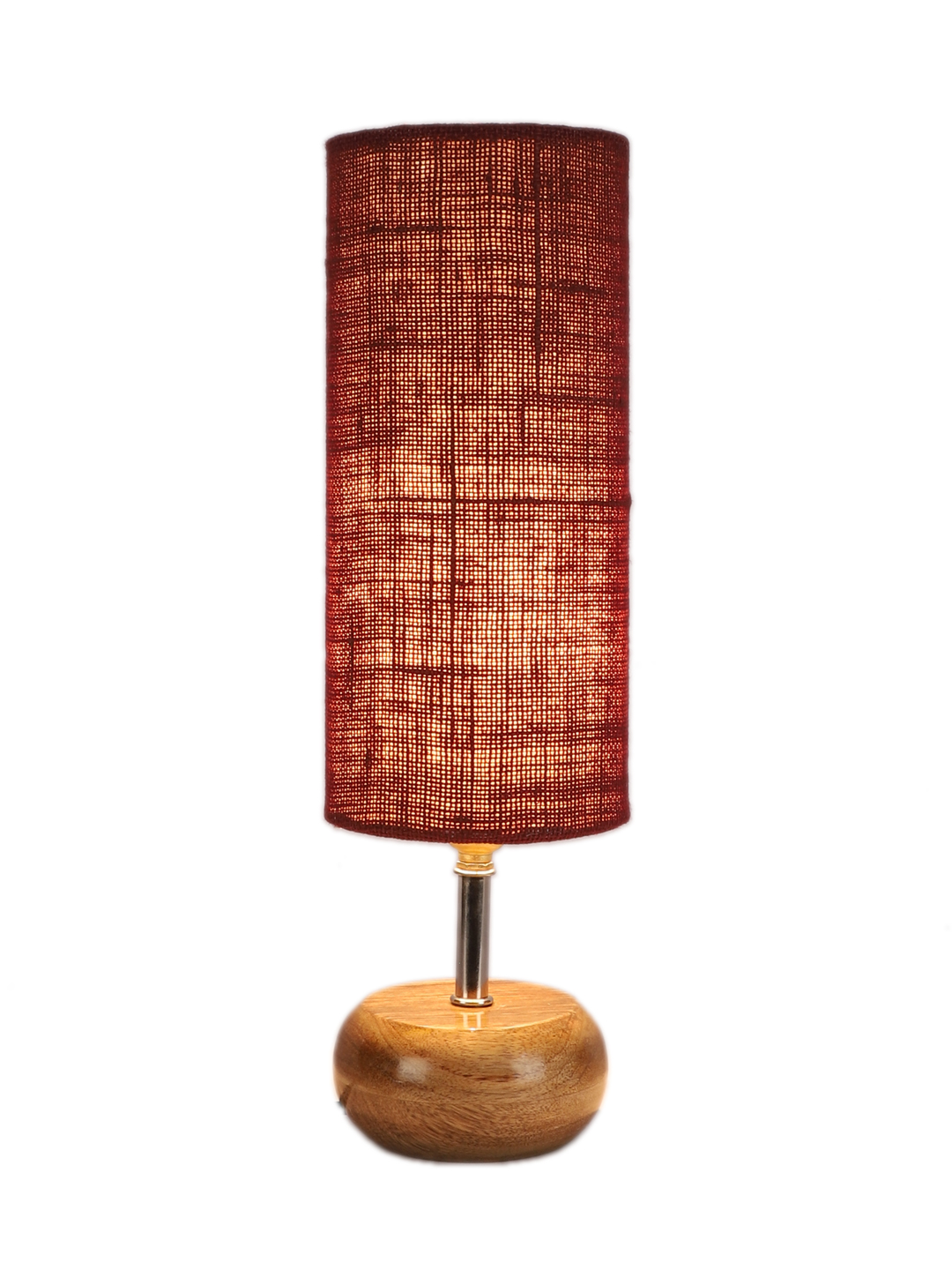 Ambika Home Maroon Jute Table Lamp with Natural Wood Base | Designer Bedside Lamp for Living Room, Bedroom, Hotel, Café & Restaurant - Image 6
