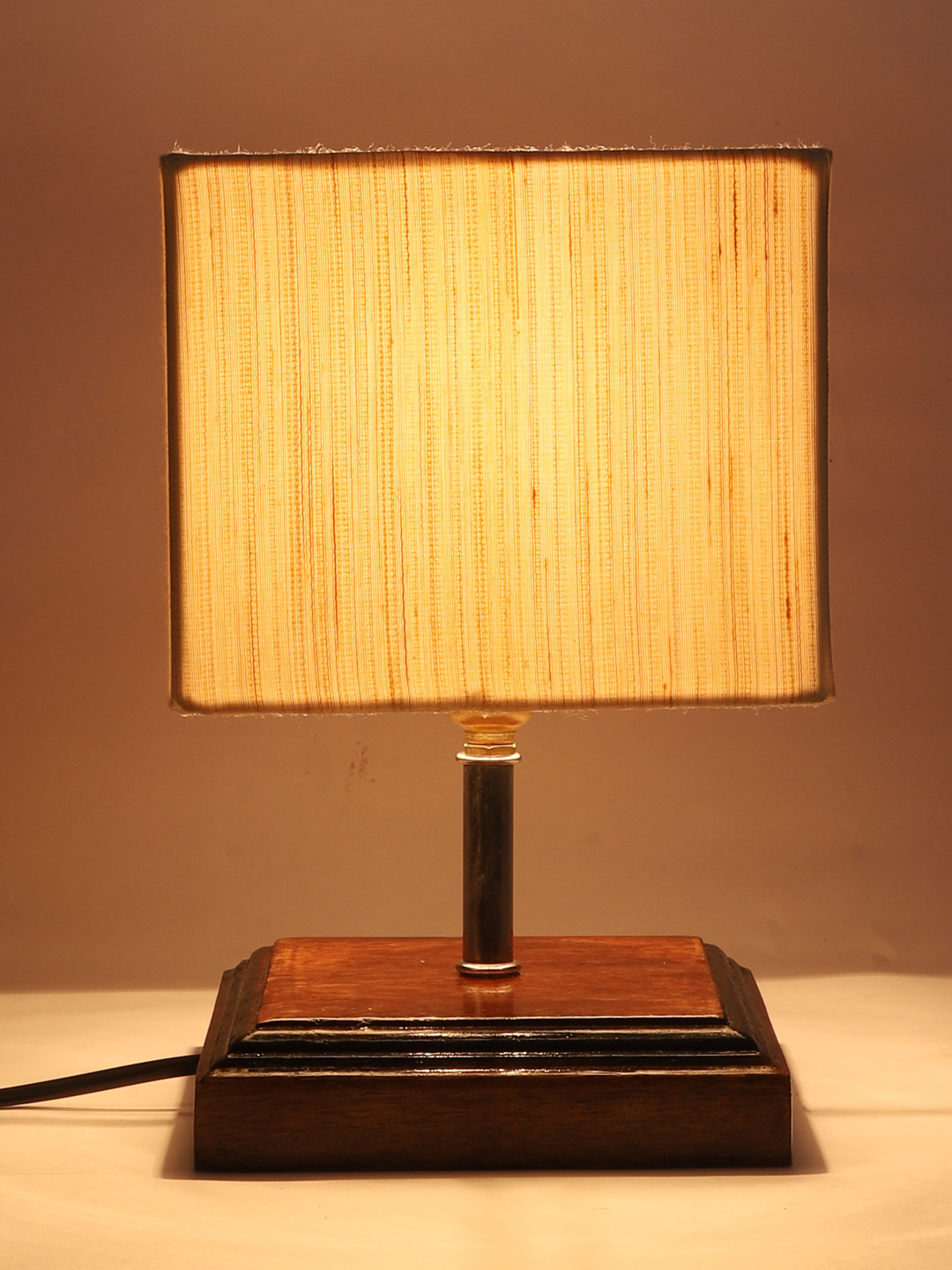 Ambika Home Off-white cotton Table Lamp with Brown Wood Base | Designer Bedside Lamp for Living Room, Bedroom, Hotel, Café & Restaurant - Image 7