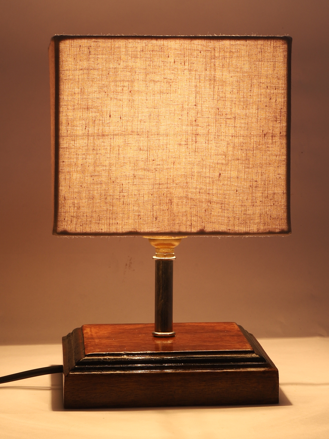 Ambika Home Grey cotton Table Lamp with Brown Wood Base | Designer Bedside Lamp for Living Room, Bedroom, Hotel, Café & Restaurant - Image 7