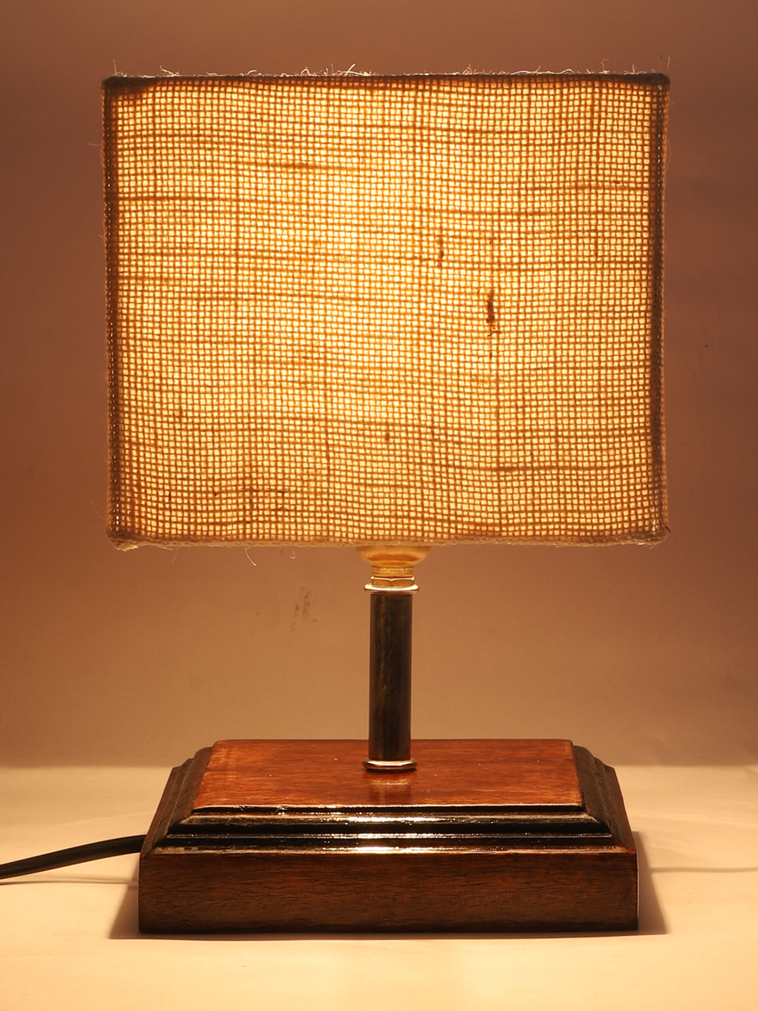 Ambika Home White Jute Table Lamp with Brown Wood Base | Designer Bedside Lamp for Living Room, Bedroom, Hotel, Café & Restaurant - Image 7