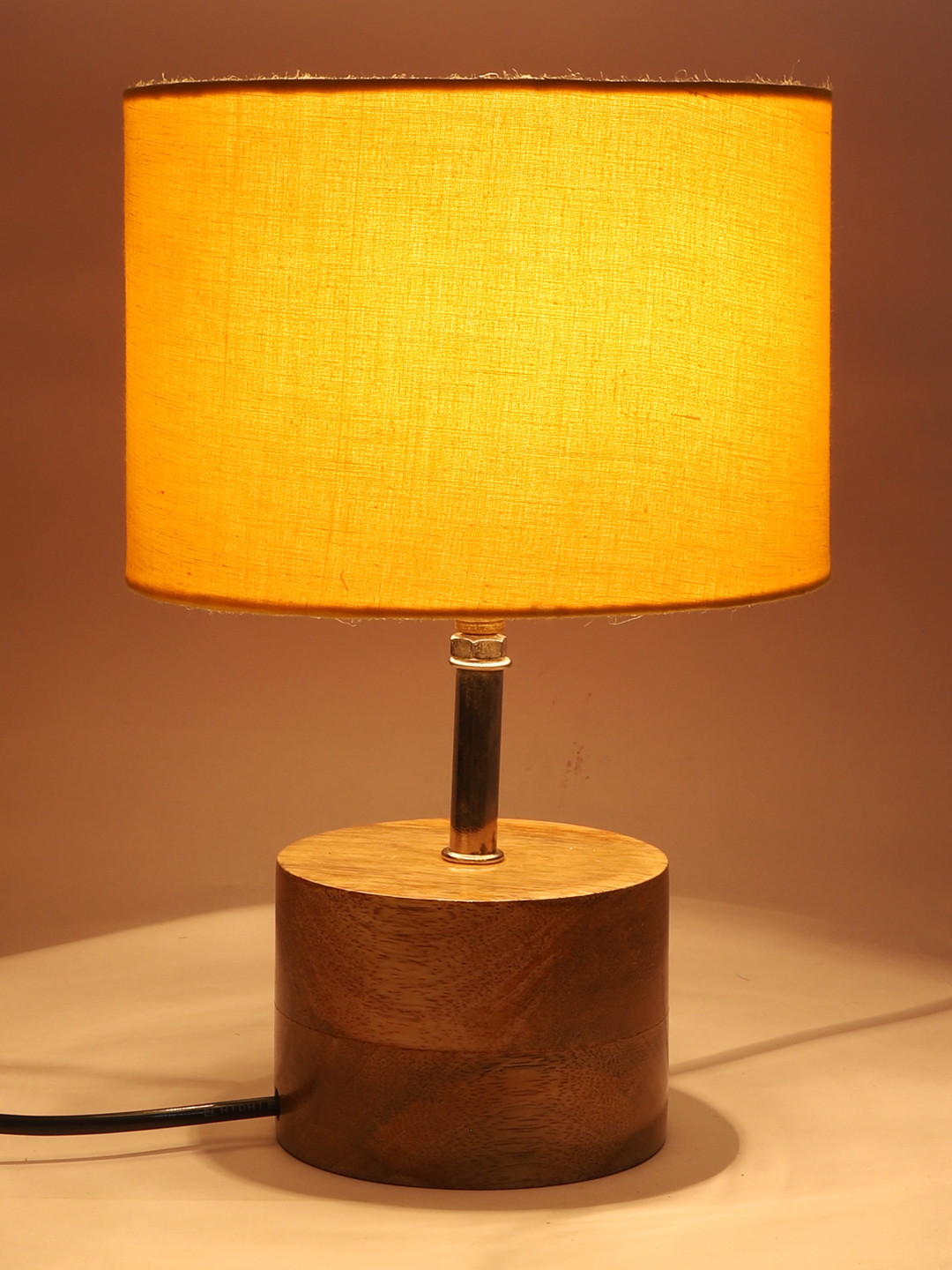 Ambika Home Yellow cotton Table Lamp with Natural Wood Base | Designer Bedside Lamp for Living Room, Bedroom, Hotel, Café & Restaurant - Image 7