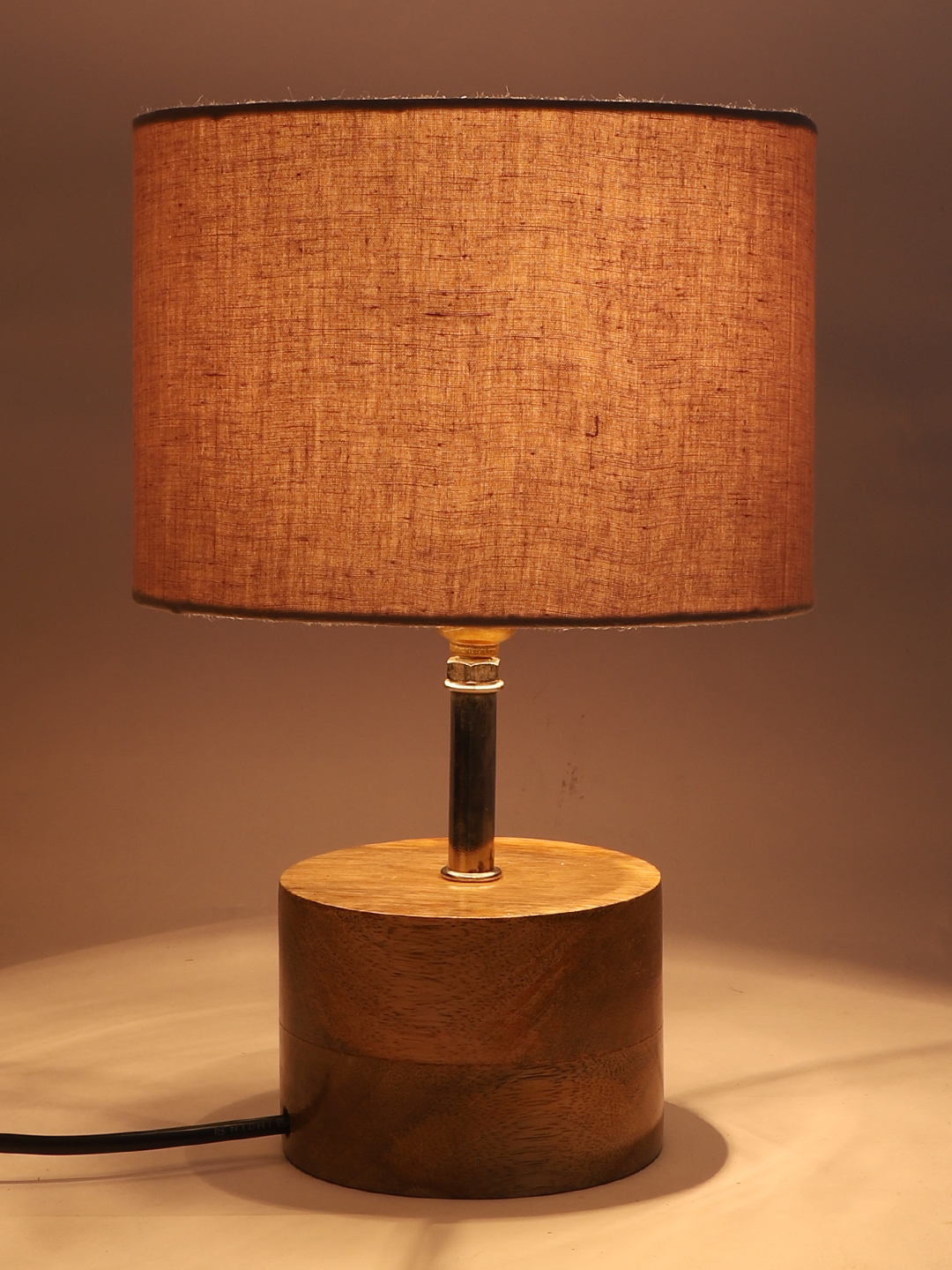 Ambika Home Grey cotton Table Lamp with Natural Wood Base | Designer Bedside Lamp for Living Room, Bedroom, Hotel, Café & Restaurant - Image 7