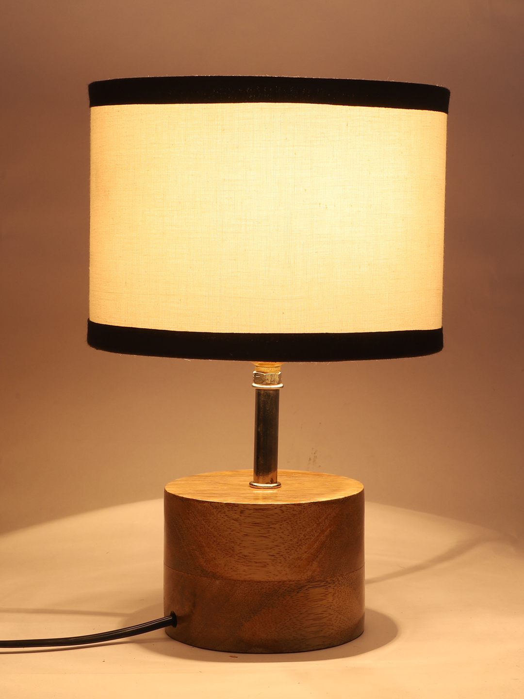 Ambika Home White cotton Table Lamp with Natural Wood Base | Designer Bedside Lamp for Living Room, Bedroom, Hotel, Café & Restaurant - Image 7