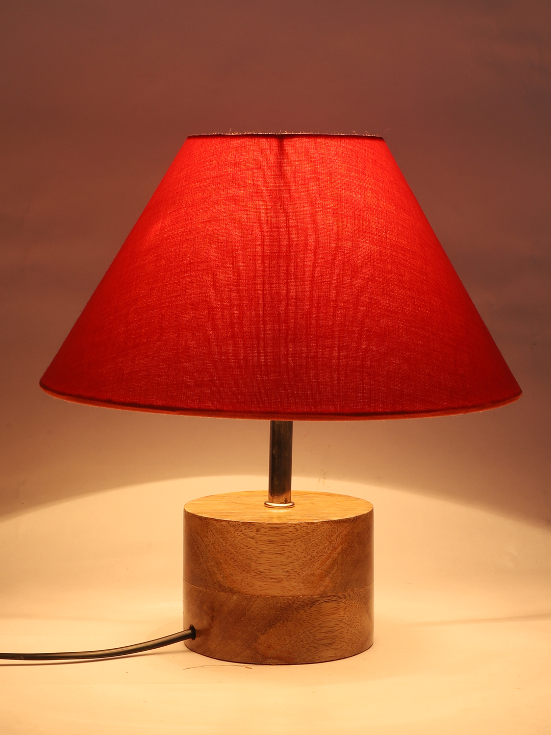 Ambika Home Orange cotton Table Lamp with Natural Wood Base | Designer Bedside Lamp for Living Room, Bedroom, Hotel, Café & Restaurant - Image 7