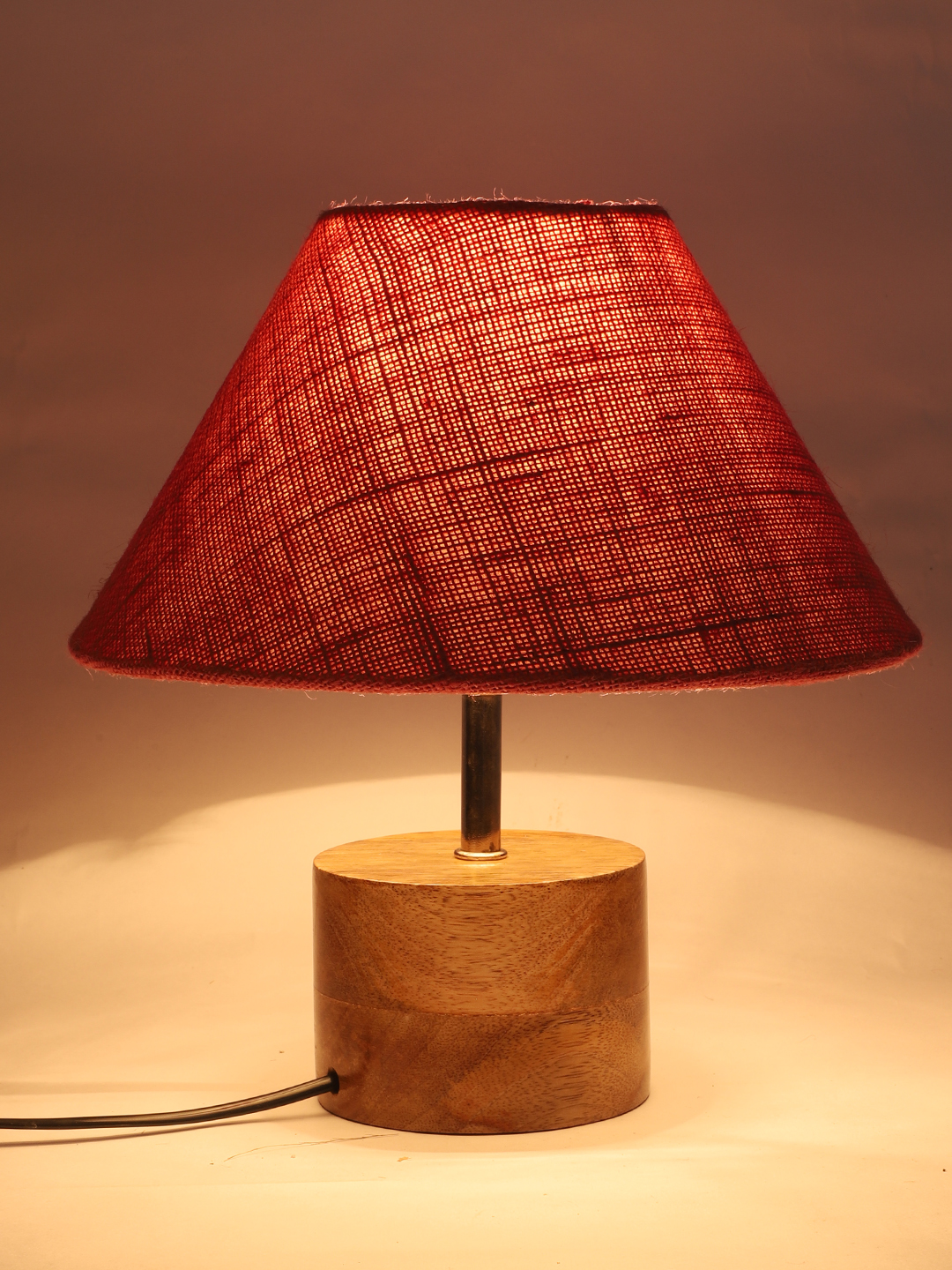 Ambika Home Pink Jute Table Lamp with Natural Wood Base | Designer Bedside Lamp for Living Room, Bedroom, Hotel, Café & Restaurant - Image 7