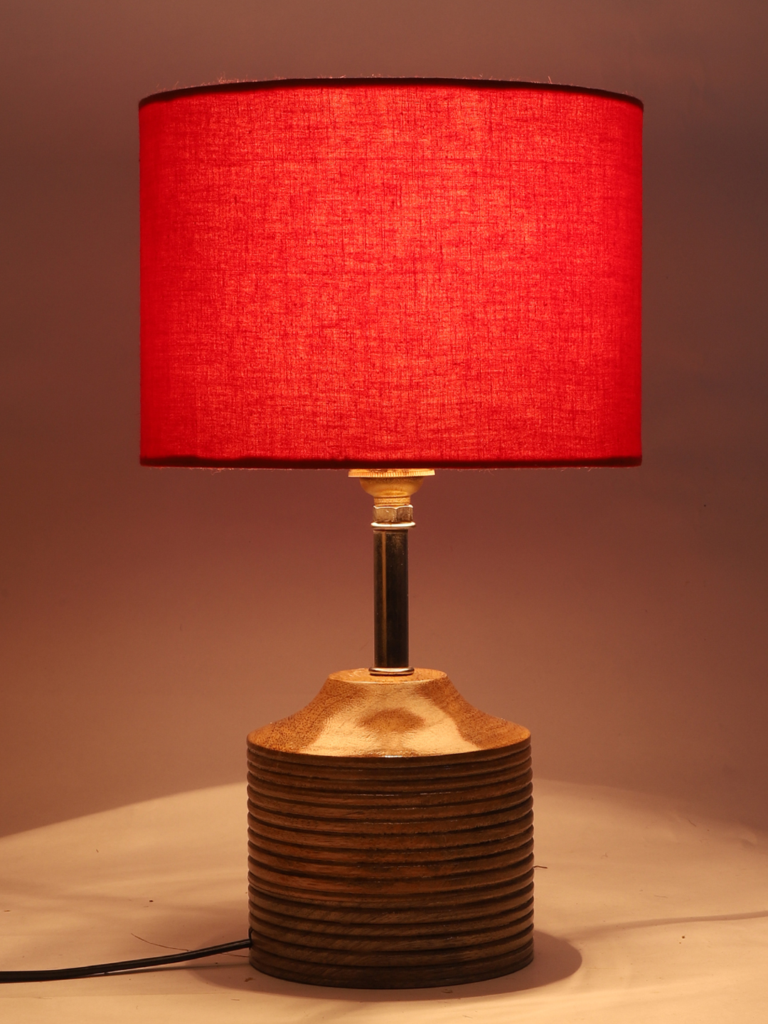 Ambika Home Red cotton Table Lamp with Natural Wood Base | Designer Bedside Lamp for Living Room, Bedroom, Hotel, Café & Restaurant - Image 7