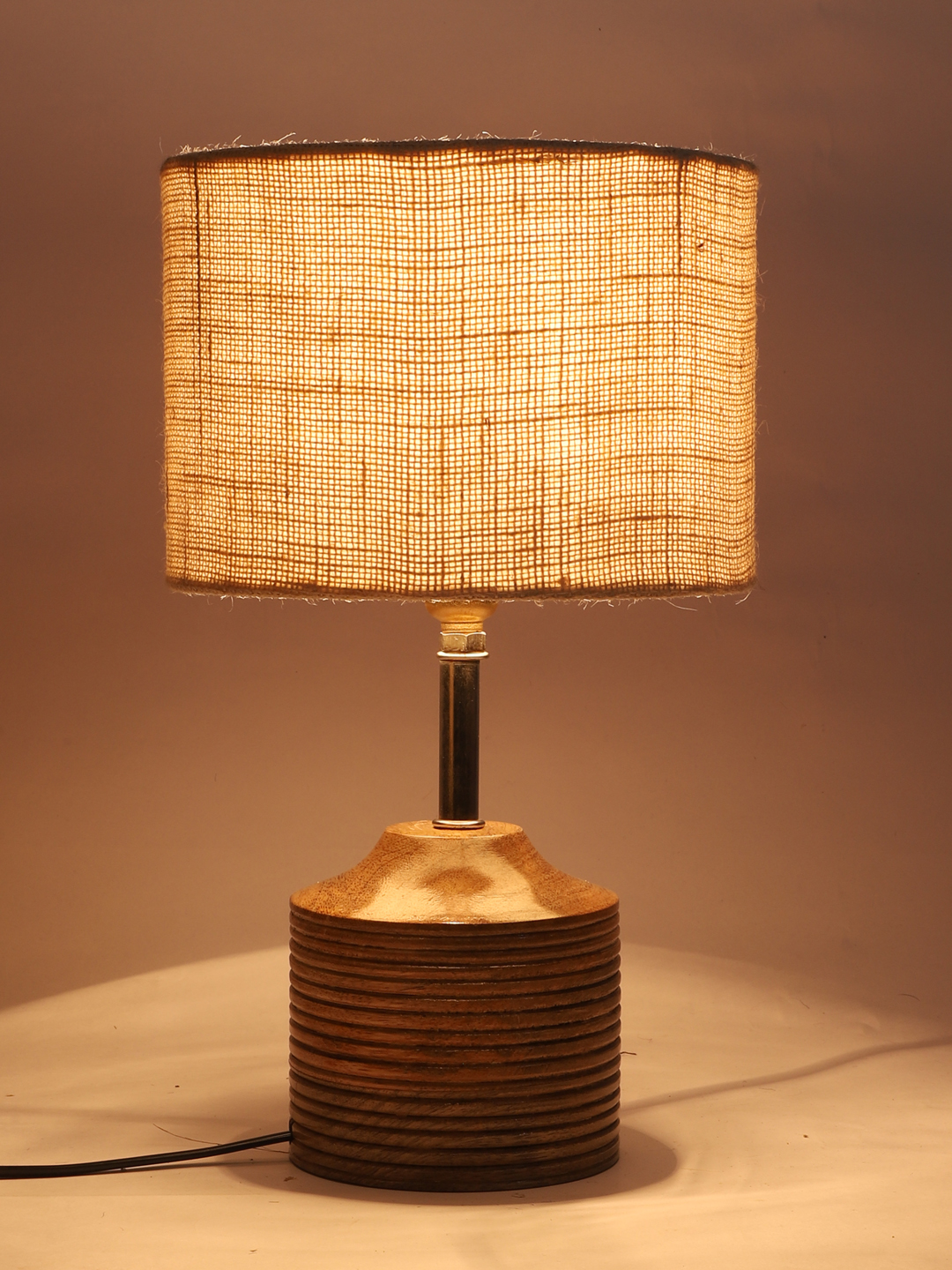 Ambika Home White Jute Table Lamp with Natural Wood Base | Designer Bedside Lamp for Living Room, Bedroom, Hotel, Café & Restaurant - Image 7