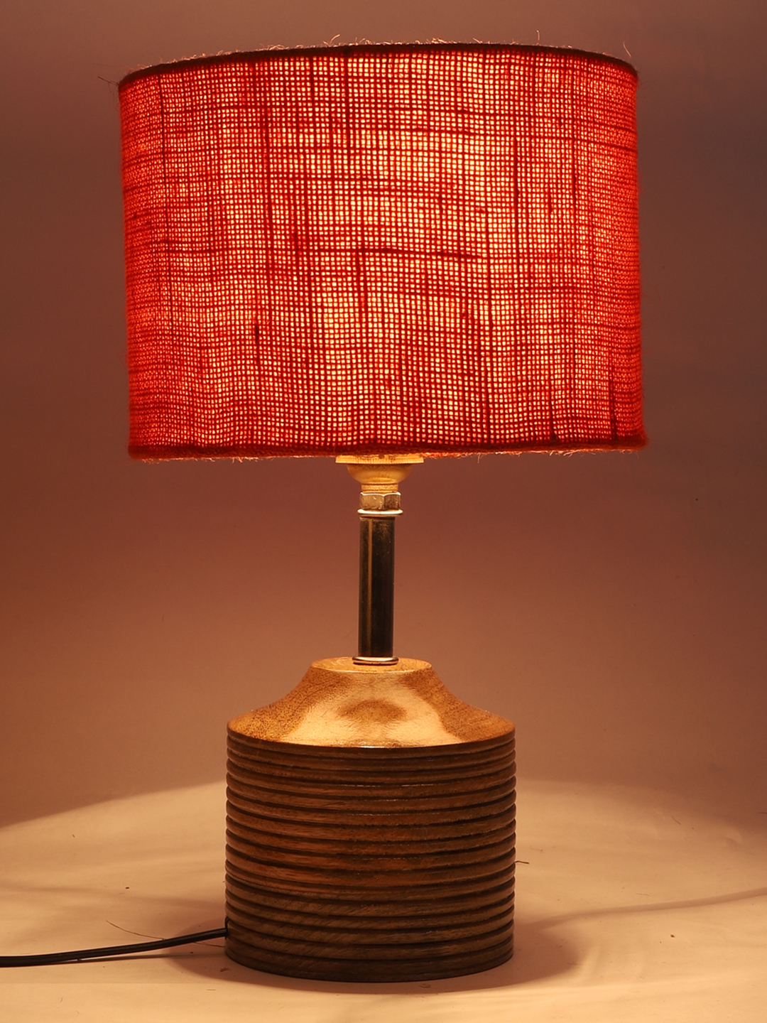 Ambika Home Orange Jute Table Lamp with Natural Wood Base | Designer Bedside Lamp for Living Room, Bedroom, Hotel, Café & Restaurant - Image 7