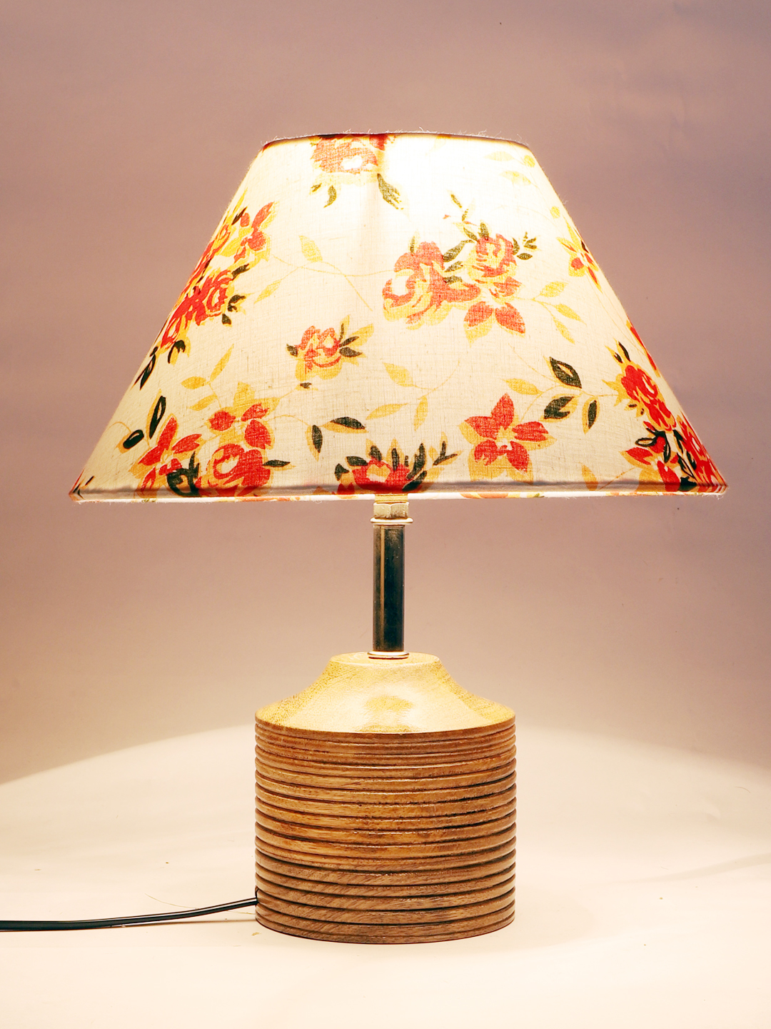 Ambika Home Multicolor cotton Table Lamp with Natural Wood Base | Designer Bedside Lamp for Living Room, Bedroom, Hotel, Café & Restaurant - Image 7