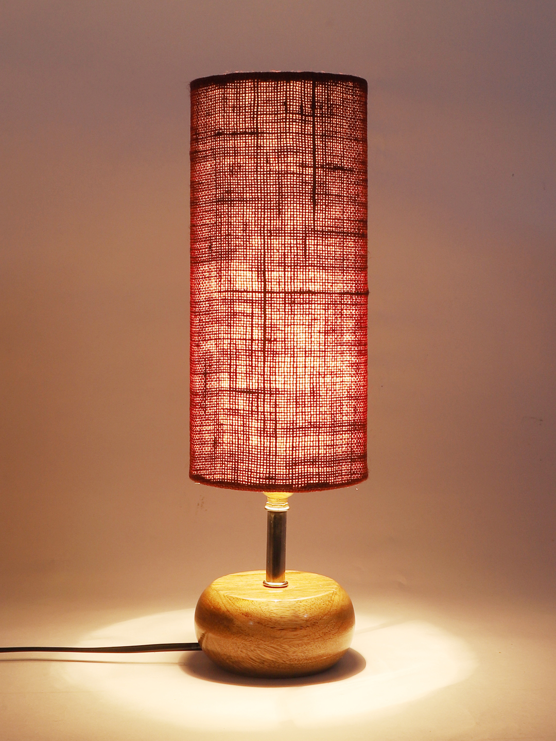 Ambika Home Maroon Jute Table Lamp with Natural Wood Base | Designer Bedside Lamp for Living Room, Bedroom, Hotel, Café & Restaurant - Image 7