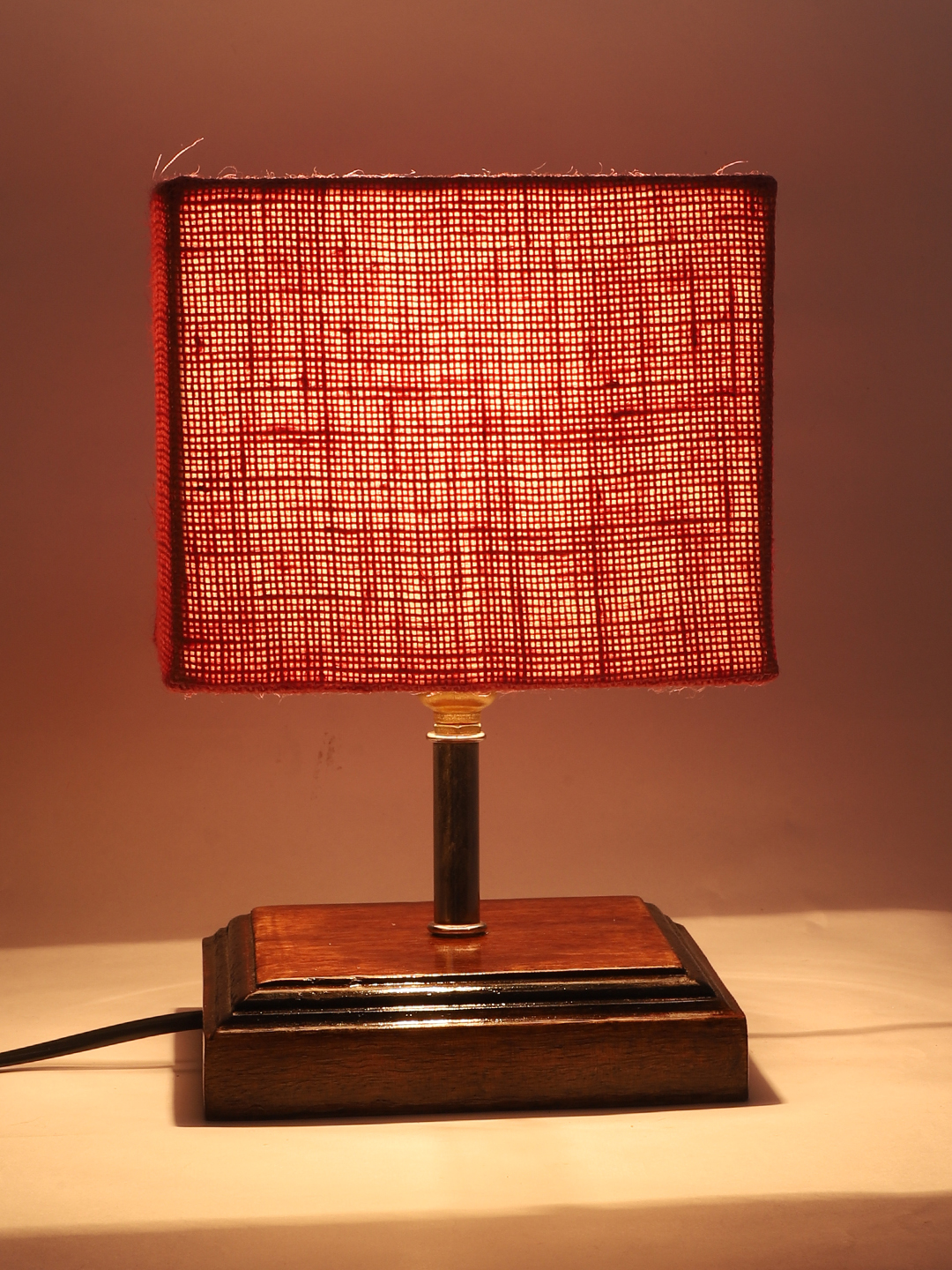 Ambika Home Pink Jute Table Lamp with Brown Wood Base | Designer Bedside Lamp for Living Room, Bedroom, Hotel, Café & Restaurant - Image 8