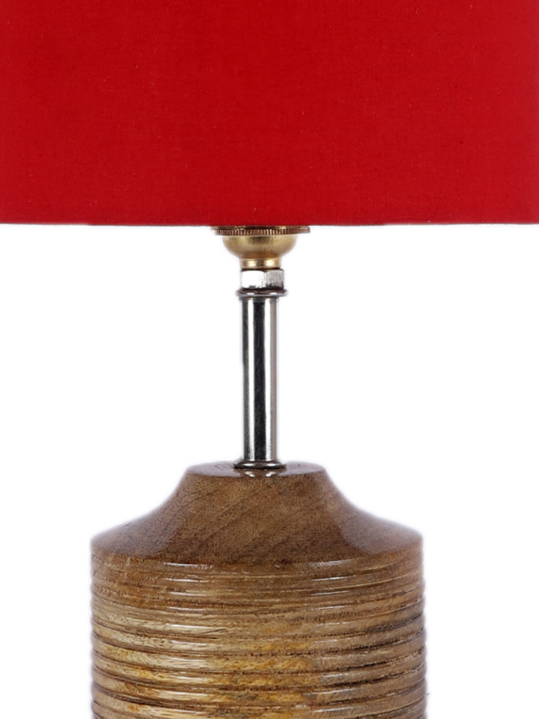 Ambika Home Red cotton Table Lamp with Natural Wood Base | Designer Bedside Lamp for Living Room, Bedroom, Hotel, Café & Restaurant - Image 8