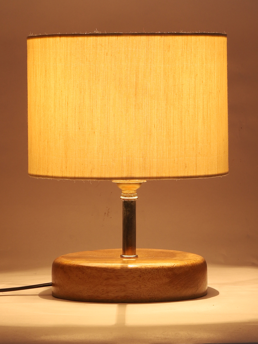 Ambika Home Off-white cotton Table Lamp with Natural Wood Base | Designer Bedside Lamp for Living Room, Bedroom, Hotel, Café & Restaurant - Image 7