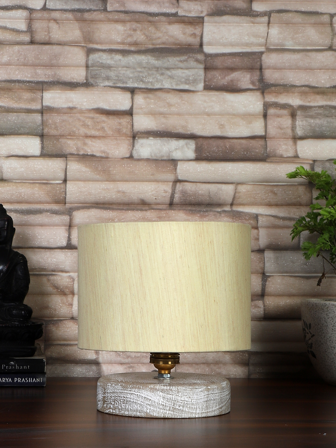 Ambika Home Beige Boho Bamboo White Brushed Decorative Table Lamp | Premium Handmade Home Decor | Bedroom Living Room Bedside Hotel Café | WK62